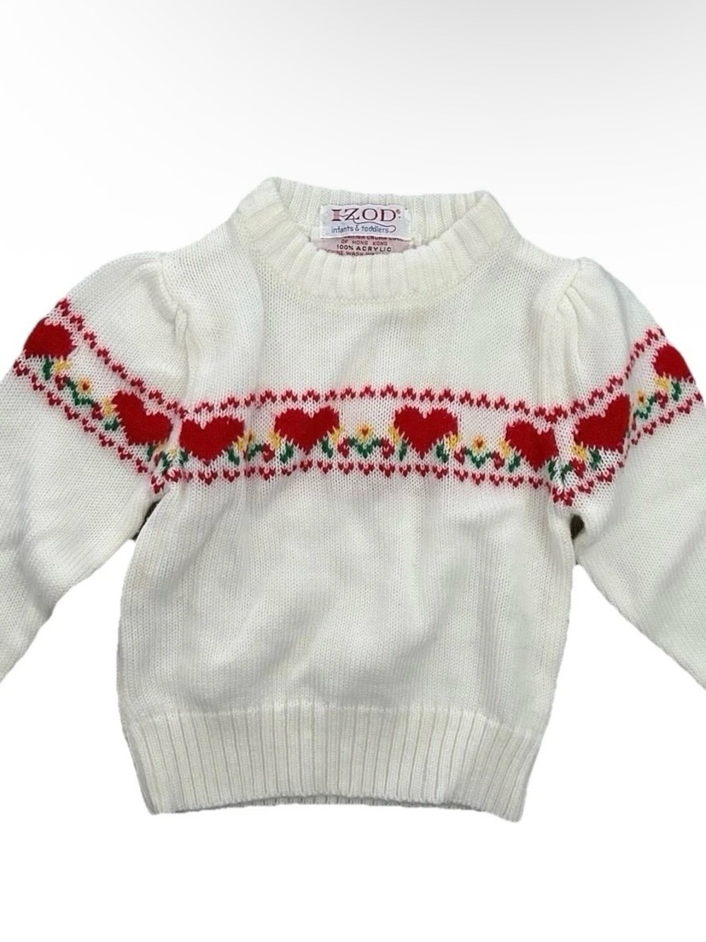 Vintage Izod White Crew Neck Sweater With Hearts Size 2T